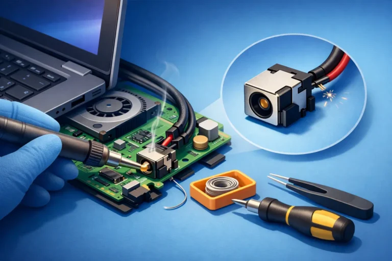 Reparo de conector de energia dc jack notebook