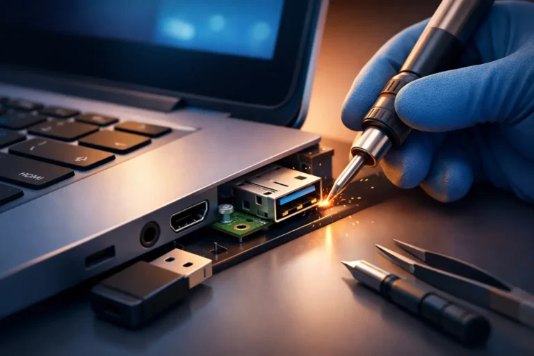 Conserto de entrada USB do notebook sem folga