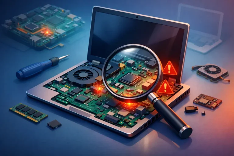 Como identificar problema na placa mãe do notebook